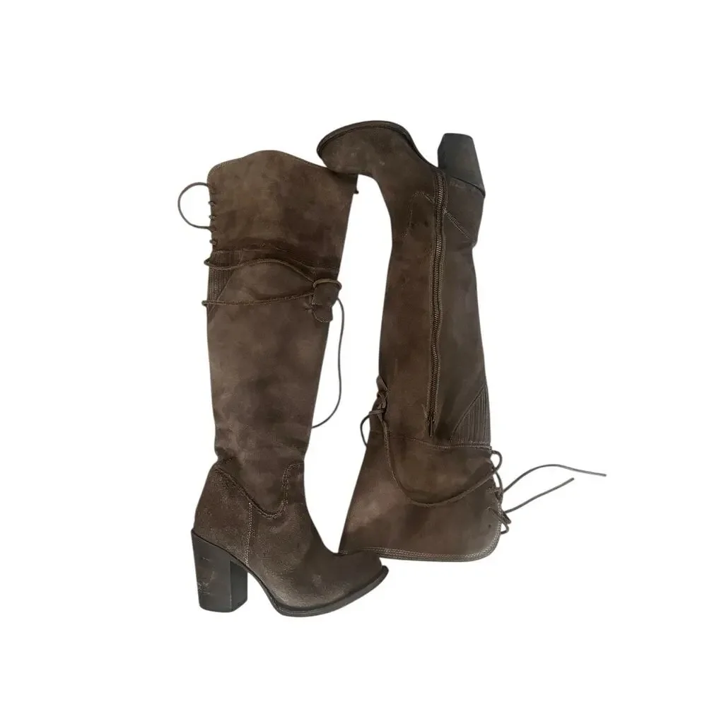 Freebird by Steven FB-Brock Suede Over The Knee Boho Rustic Gray Boots 8